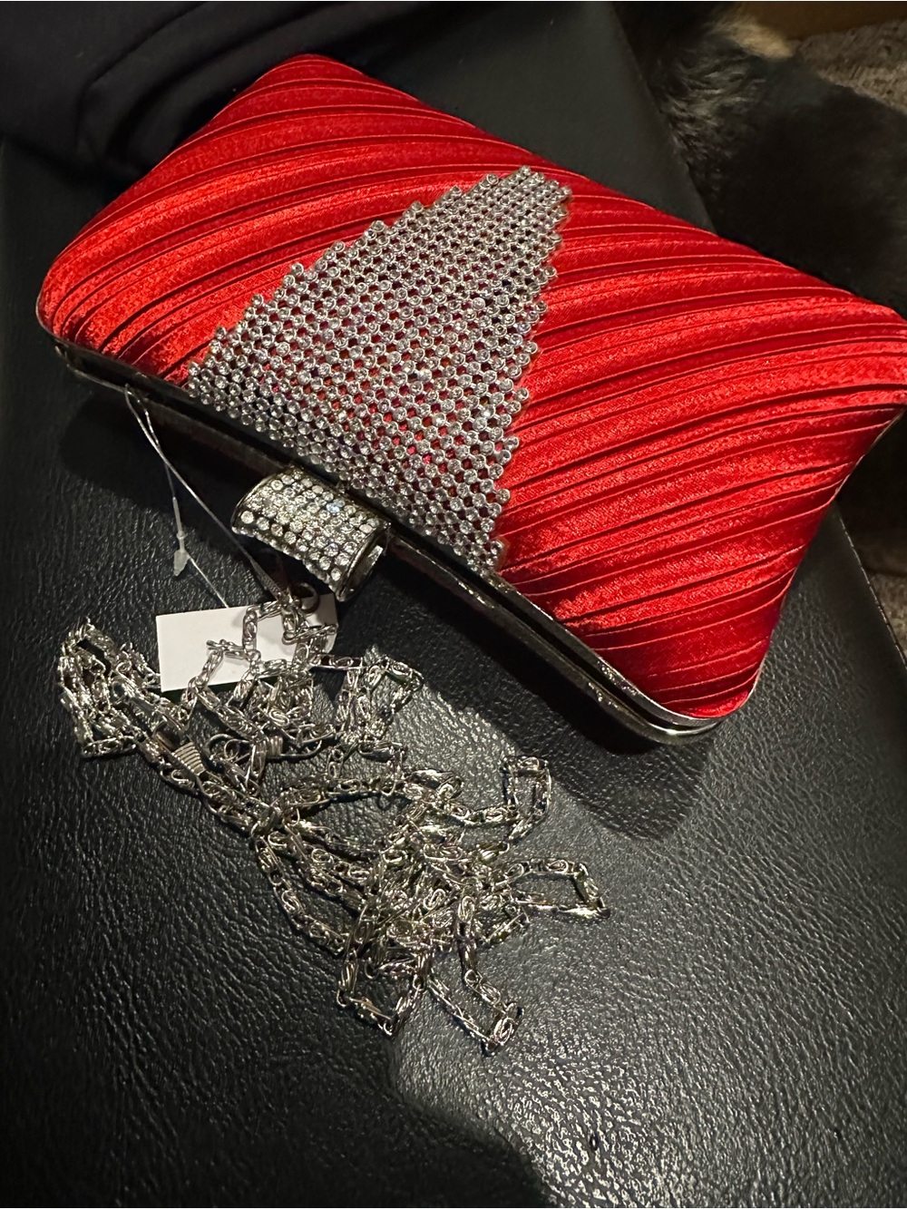Red Satin Rhinestone Evening Clutch